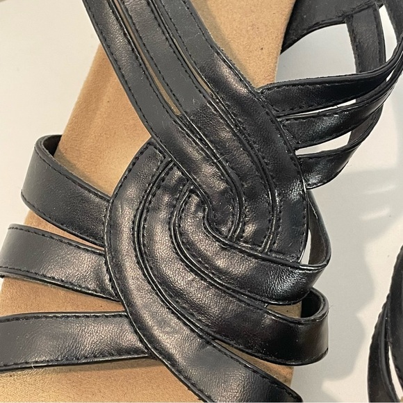 YUU Black Faux Leather Strap Cork Wedge Slingback Platform Sandals Sz 11 M - Picture 2 of 11